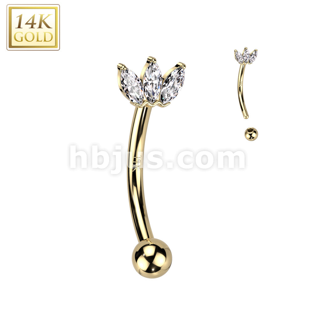 14KT  Gold 14K Gold Curved Eyebrow Triple CZ Marquise Fan Ring - Image 3