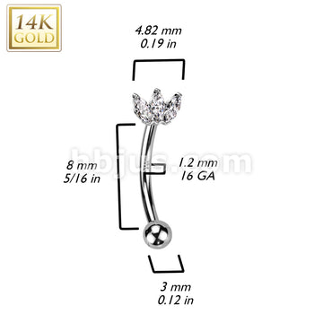 14K Gold Curved Eyebrow Triple CZ Marquise Fan Ring - Image 4