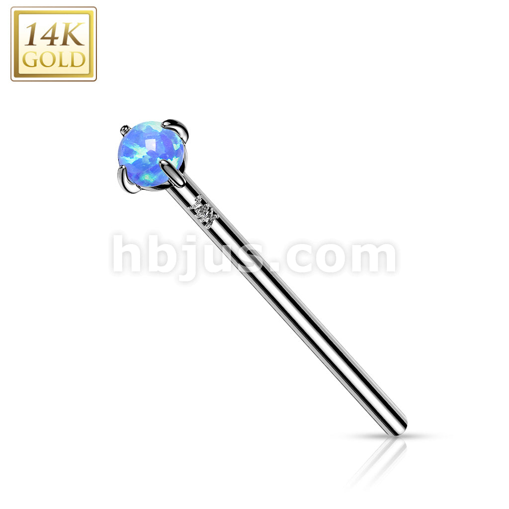 14KT  Gold 14K Gold Prong Set Opal Fishtail Nose Rings - Image 3