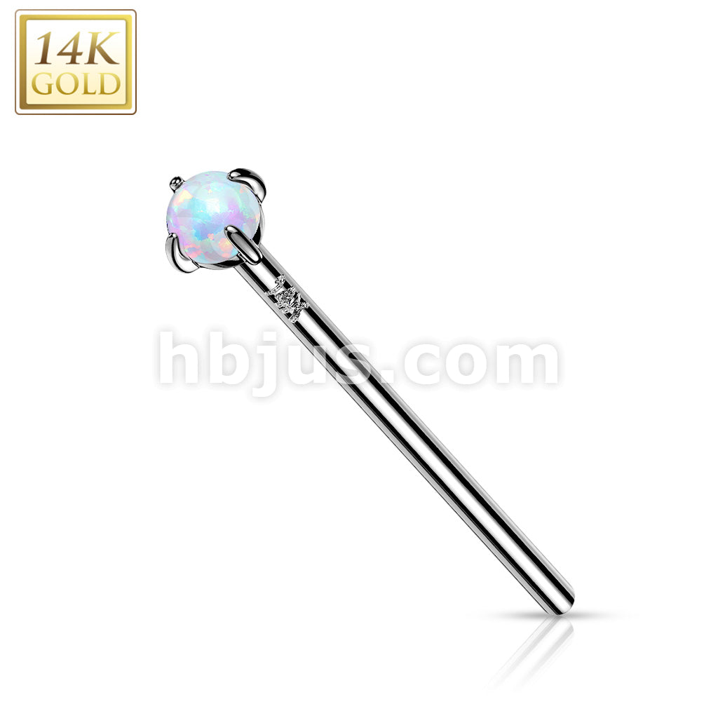 14KT  Gold 14K Gold Prong Set Opal Fishtail Nose Rings - Image 4