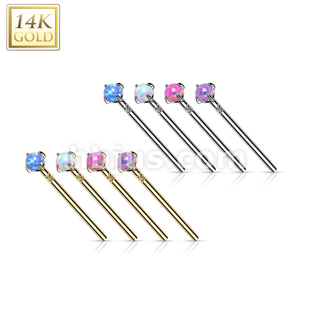 14KT  Gold 14K Gold Prong Set Opal Fishtail Nose Rings - Image 11
