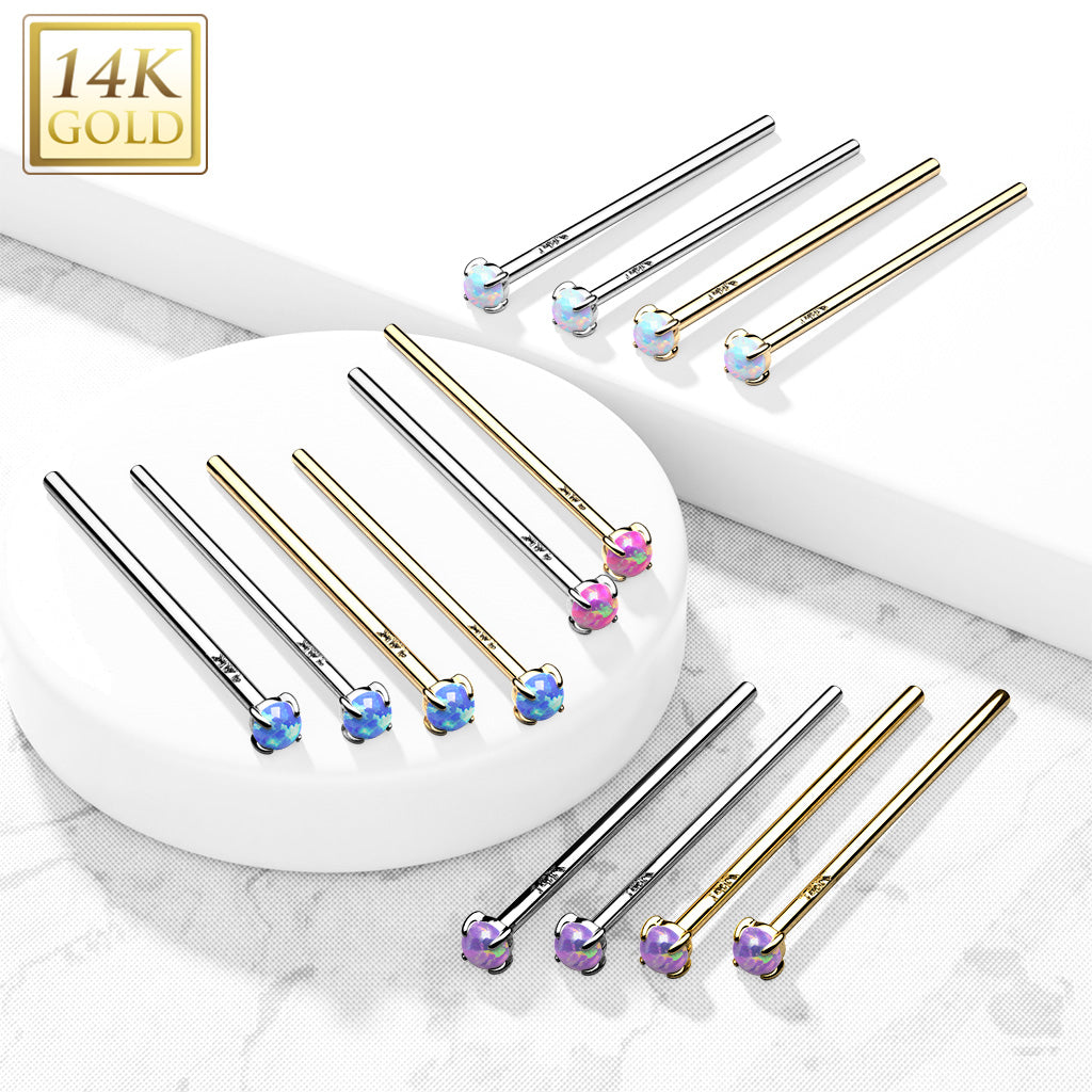 14KT Gold 14K Gold Prong Set Opal Fishtail Nose Rings