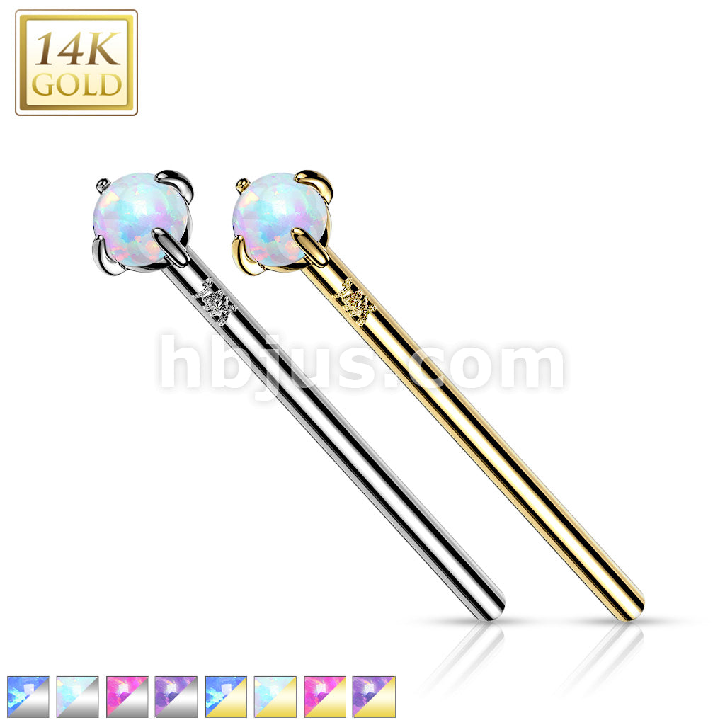 14KT  Gold 14K Gold Prong Set Opal Fishtail Nose Rings - Image 2