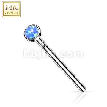 14KT  Gold 14K Gold Bezel Set Opal Fishtail Nose Rings - Image 3