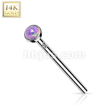 14KT  Gold 14K Gold Bezel Set Opal Fishtail Nose Rings - Image 5