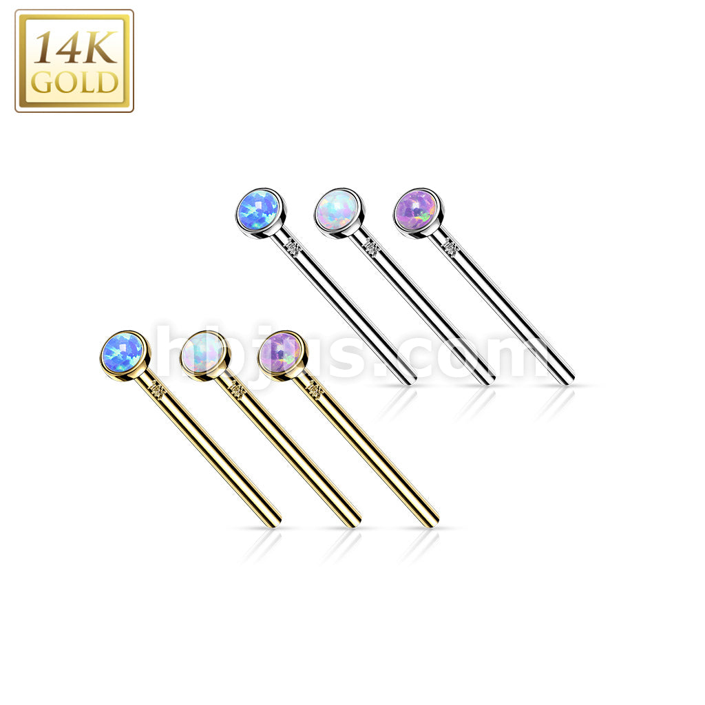 14KT  Gold 14K Gold Bezel Set Opal Fishtail Nose Rings - Image 9