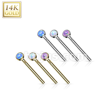 14KT  Gold 14K Gold Bezel Set Opal Fishtail Nose Rings - Image 9