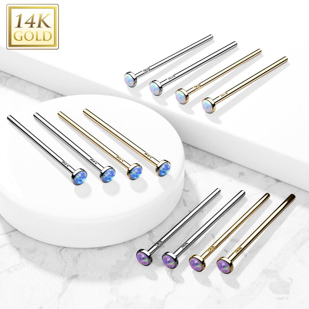 14KT Gold 14K Gold Bezel Set Opal Fishtail Nose Rings