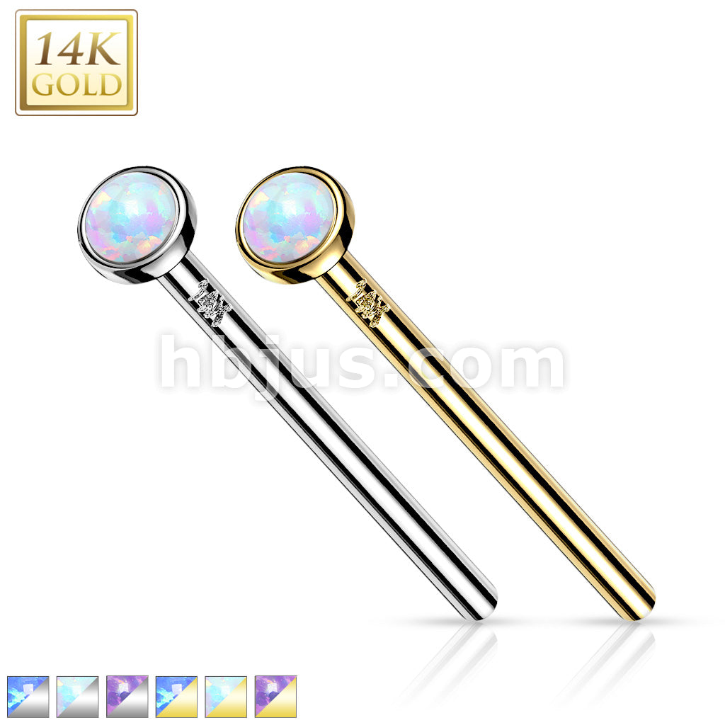 14KT  Gold 14K Gold Bezel Set Opal Fishtail Nose Rings - Image 2