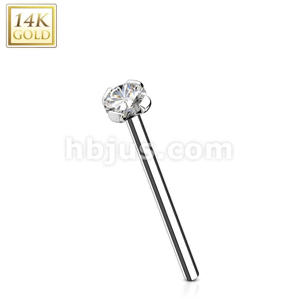 14KT  Gold 12mm Prong Set CZ Top 14 Karat Solid Gold Fishtail Nose Ring - Image 2