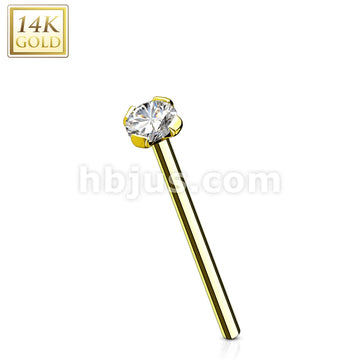 14KT  Gold 12mm Prong Set CZ Top 14 Karat Solid Gold Fishtail Nose Ring - Image 3