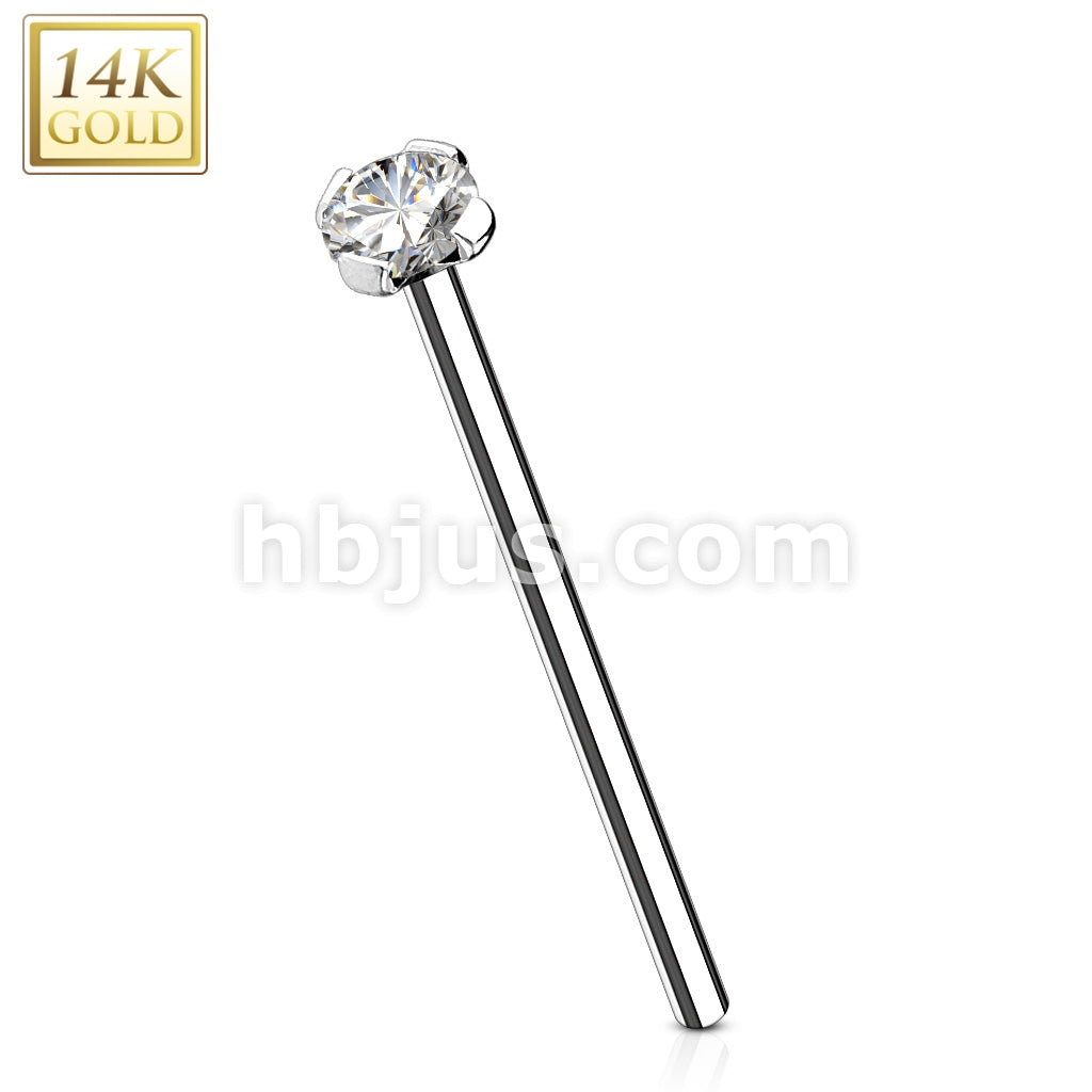 14KT  Gold 16mm Prong Set CZ Top 14 Karat Solid Gold Fish Tail Nose Ring - Image 2
