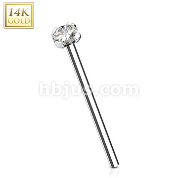 14KT  Gold 16mm Prong Set CZ Top 14 Karat Solid Gold Fish Tail Nose Ring - Image 2