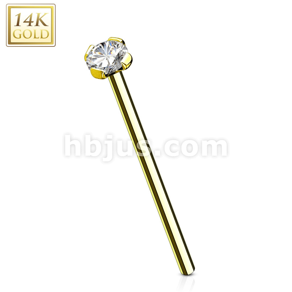 14KT  Gold 16mm Prong Set CZ Top 14 Karat Solid Gold Fish Tail Nose Ring - Image 3