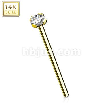 14KT  Gold 16mm Prong Set CZ Top 14 Karat Solid Gold Fish Tail Nose Ring - Image 3