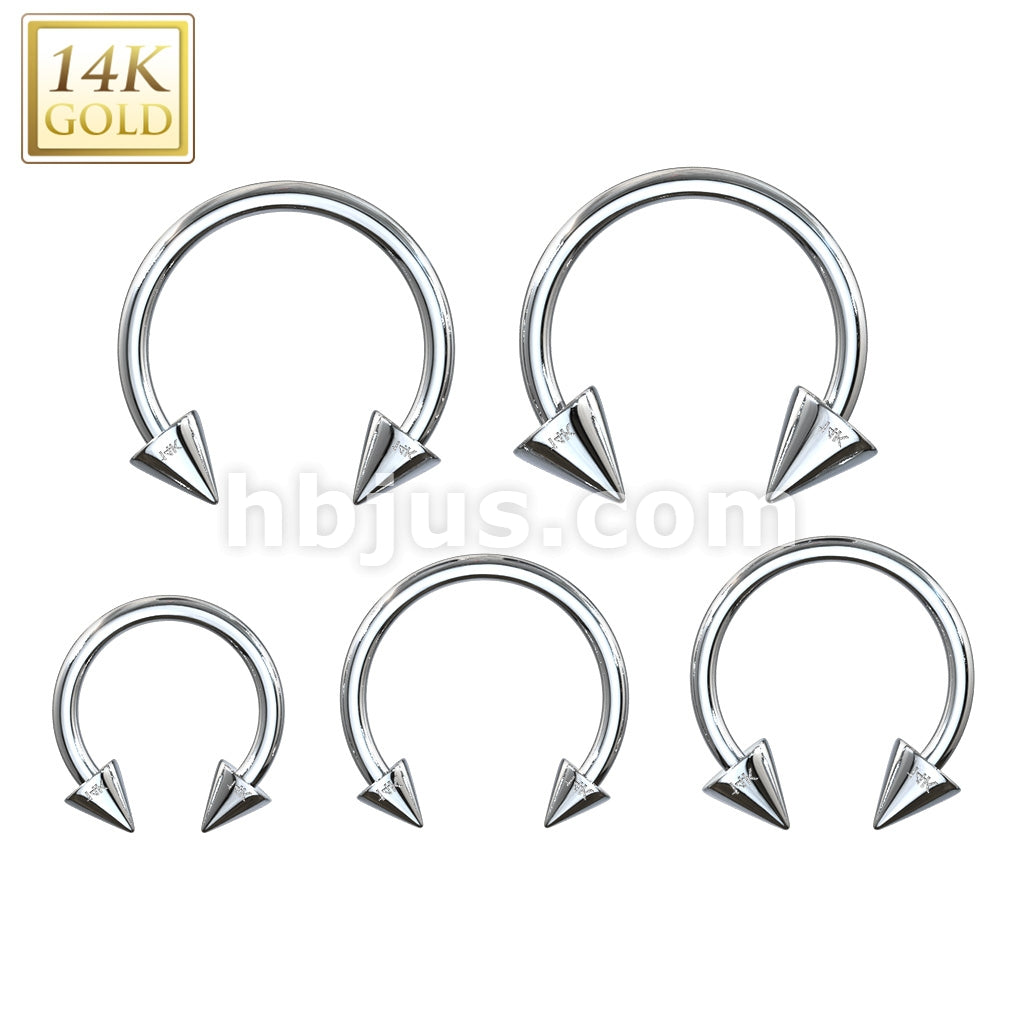 14KT  Gold 14K Gold Spike End Horseshoe Circular Barbell - Image 2