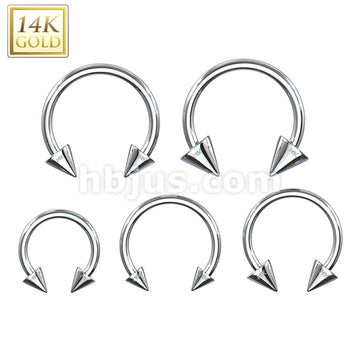 14KT  Gold 14K Gold Spike End Horseshoe Circular Barbell - Image 2