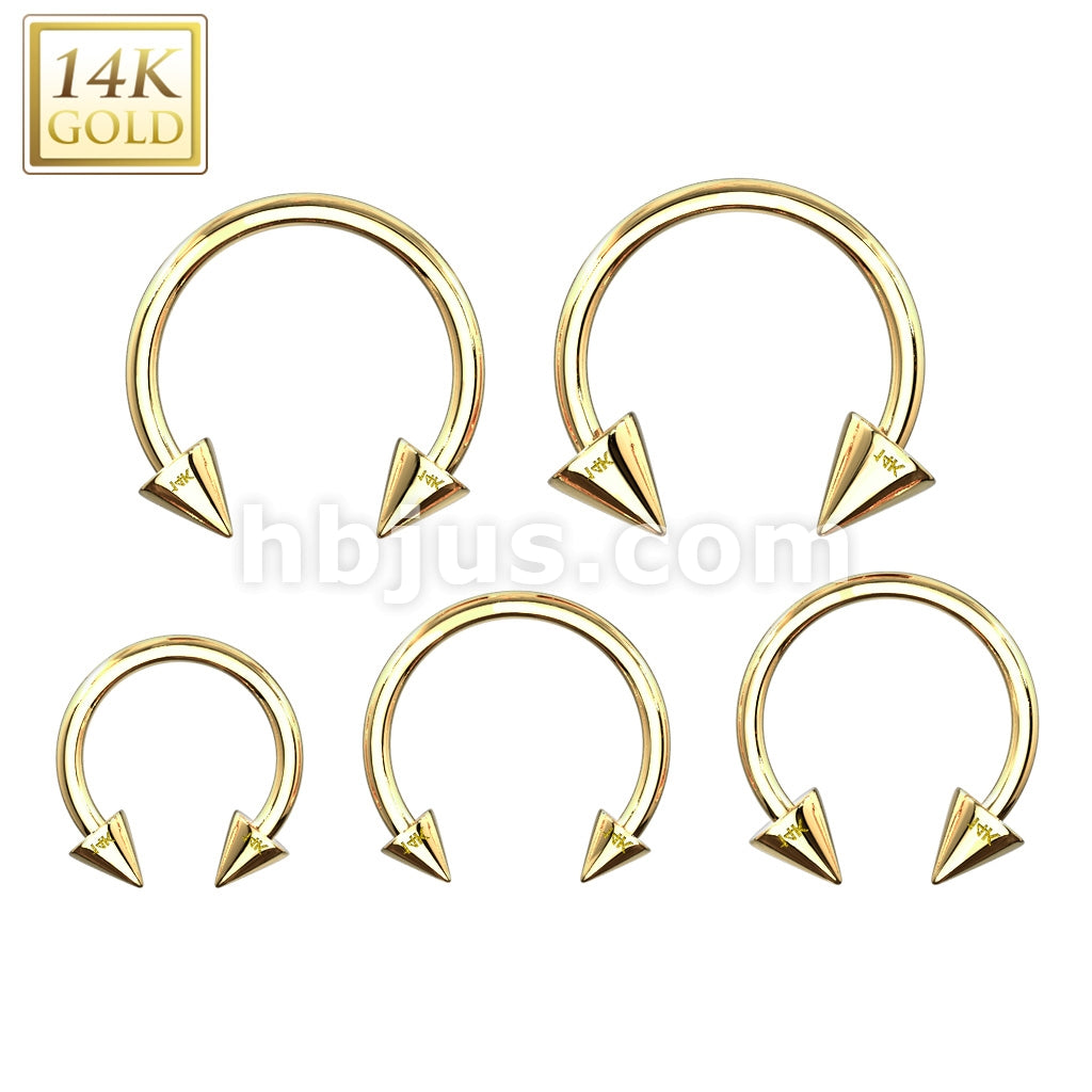 14KT  Gold 14K Gold Spike End Horseshoe Circular Barbell - Image 3