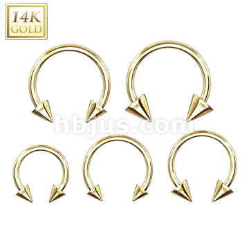 14KT  Gold 14K Gold Spike End Horseshoe Circular Barbell - Image 3