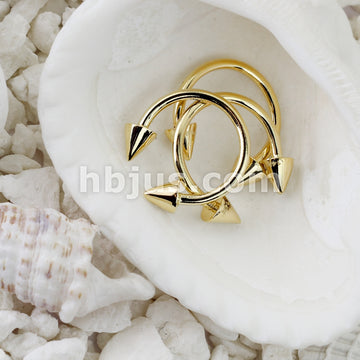 14KT  Gold 14K Gold Spike End Horseshoe Circular Barbell - Image 4