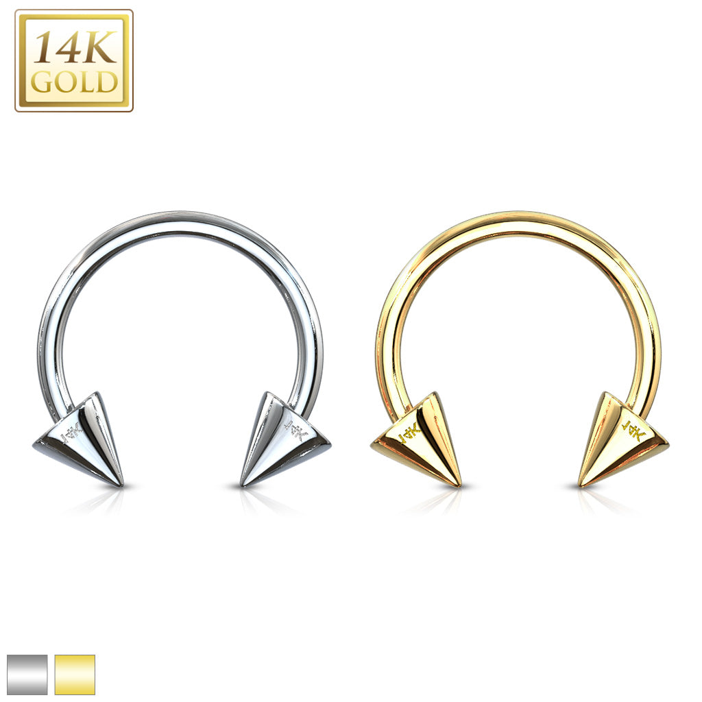 14KT Gold 14K Gold Spike End Horseshoe Circular Barbell