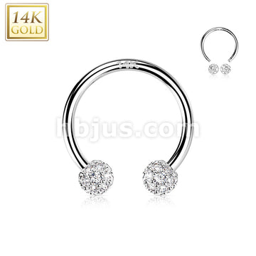 14KT  Gold 14K Gold Circular Barbell/Horseshoe with CZ Paved Balls - Image 2