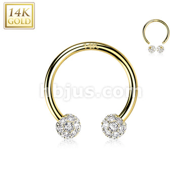 14KT  Gold 14K Gold Circular Barbell/Horseshoe with CZ Paved Balls - Image 3