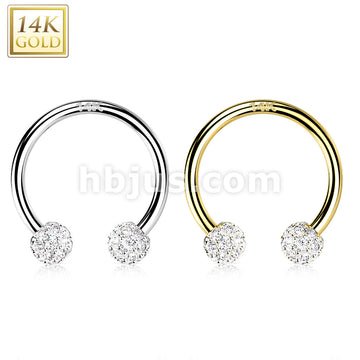 14KT  Gold 14K Gold Circular Barbell/Horseshoe with CZ Paved Balls - Image 5
