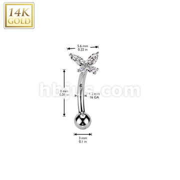 14KT  Gold 14K Gold Threadless Push In Curved Eyebrow Barbell With CZ... - Image 4