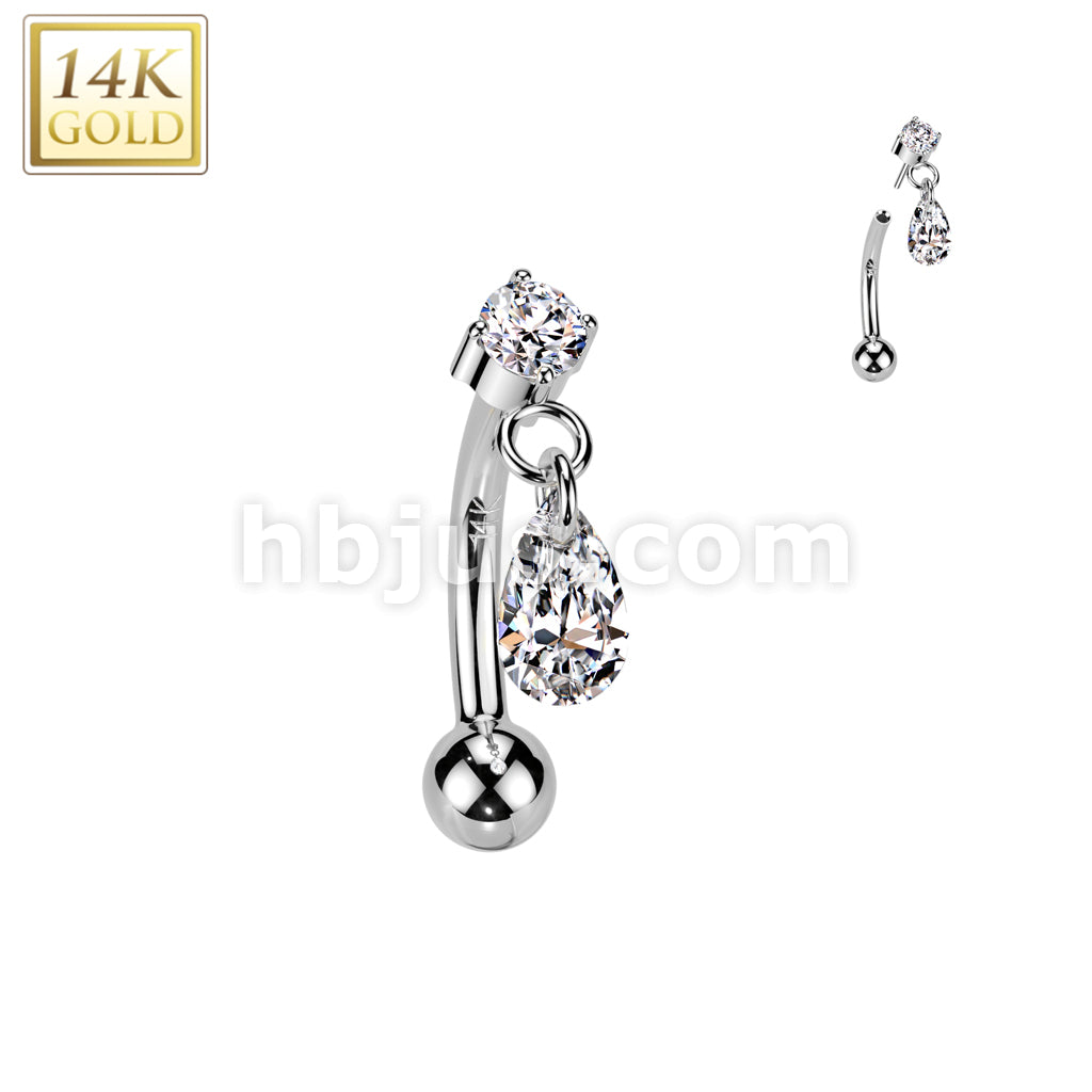 14KT  Gold 14K Gold Threadless Push In Curved Eyebrow Barbell With... - Image 2