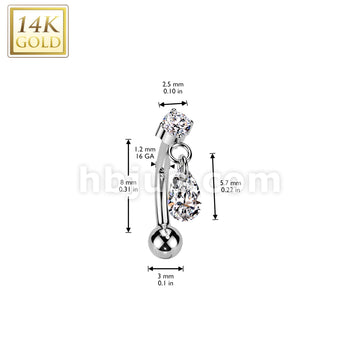 14KT  Gold 14K Gold Threadless Push In Curved Eyebrow Barbell With... - Image 4