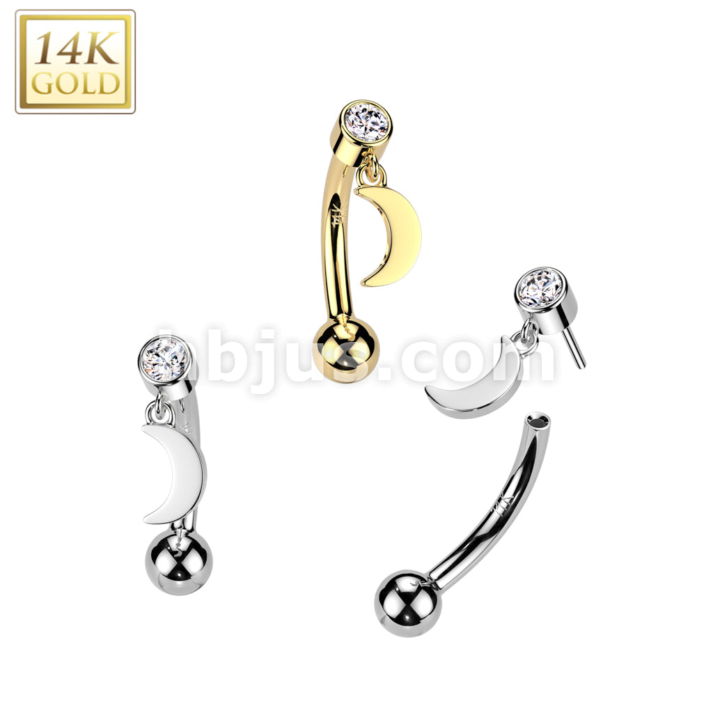 14KT  Gold 14K Gold Threadless Push In Curved Eyebrow Barbell With...