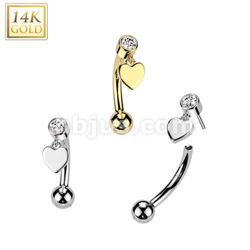14KT  Gold 14K Gold Threadless Push In Curved Eyebrow Barbell With...