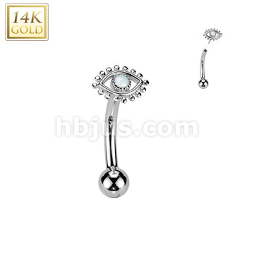 14KT  Gold 14K Gold Threadless Push In Curved Eyebrow Barbell With Opal... - Image 2
