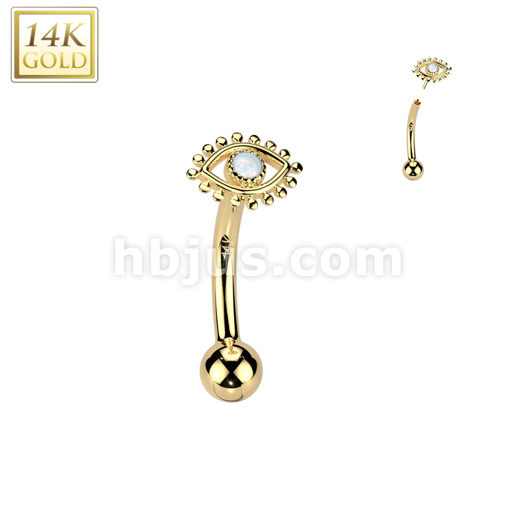 14KT  Gold 14K Gold Threadless Push In Curved Eyebrow Barbell With Opal... - Image 3
