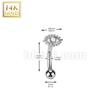 14KT  Gold 14K Gold Threadless Push In Curved Eyebrow Barbell With Opal... - Image 4