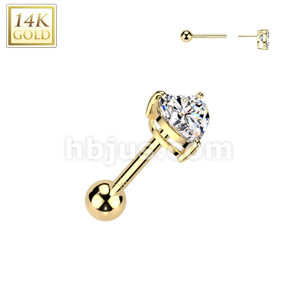 14KT  Gold 14K Gold Threadless Push-In Cartilage Barbell Stud With... - Image 3