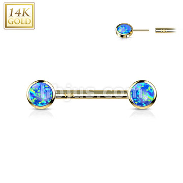 14K Gold Threadless Nipple Barbells with Round Bezel Set Opa Ends - Image 5
