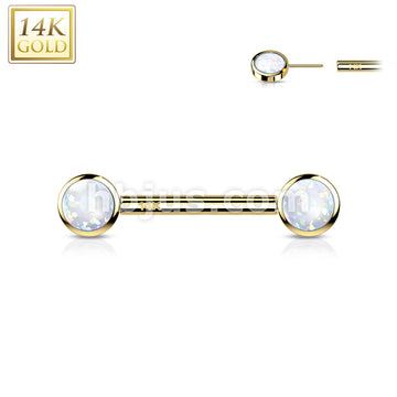 14K Gold Threadless Nipple Barbells with Round Bezel Set Opa Ends - Image 6