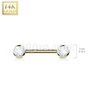 14K Gold Threadless Nipple Barbells with Round Bezel Set Opa Ends - Image 7