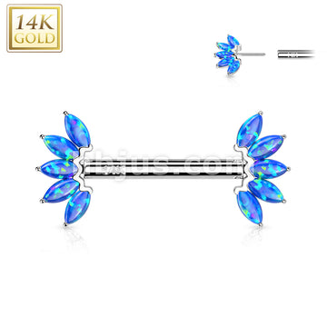 14K Gold Threadless Nipple Barbells with 5-Marquise Opa Set Fan Ends - Image 3