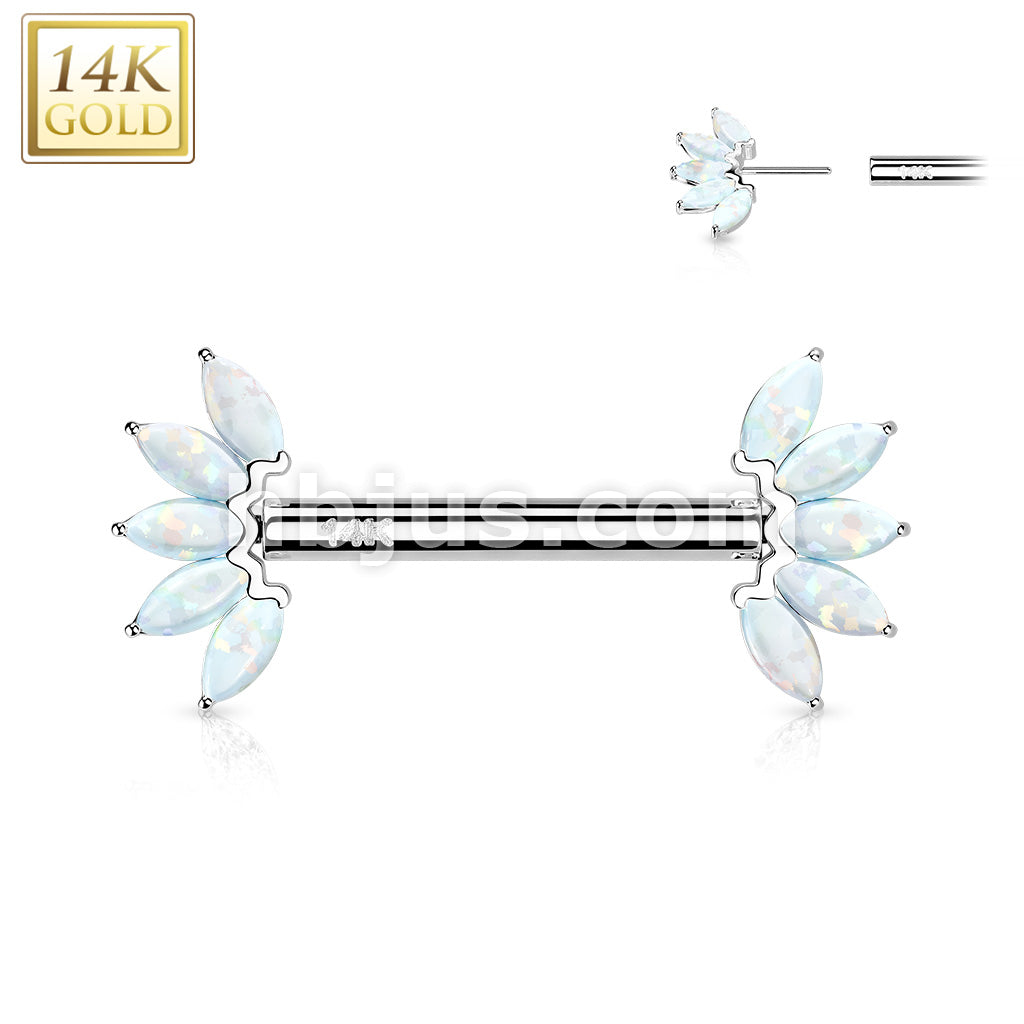 14KT  Gold 14K Gold Threadless Nipple Barbells with 5-Marquise Opa Set... - Image 4