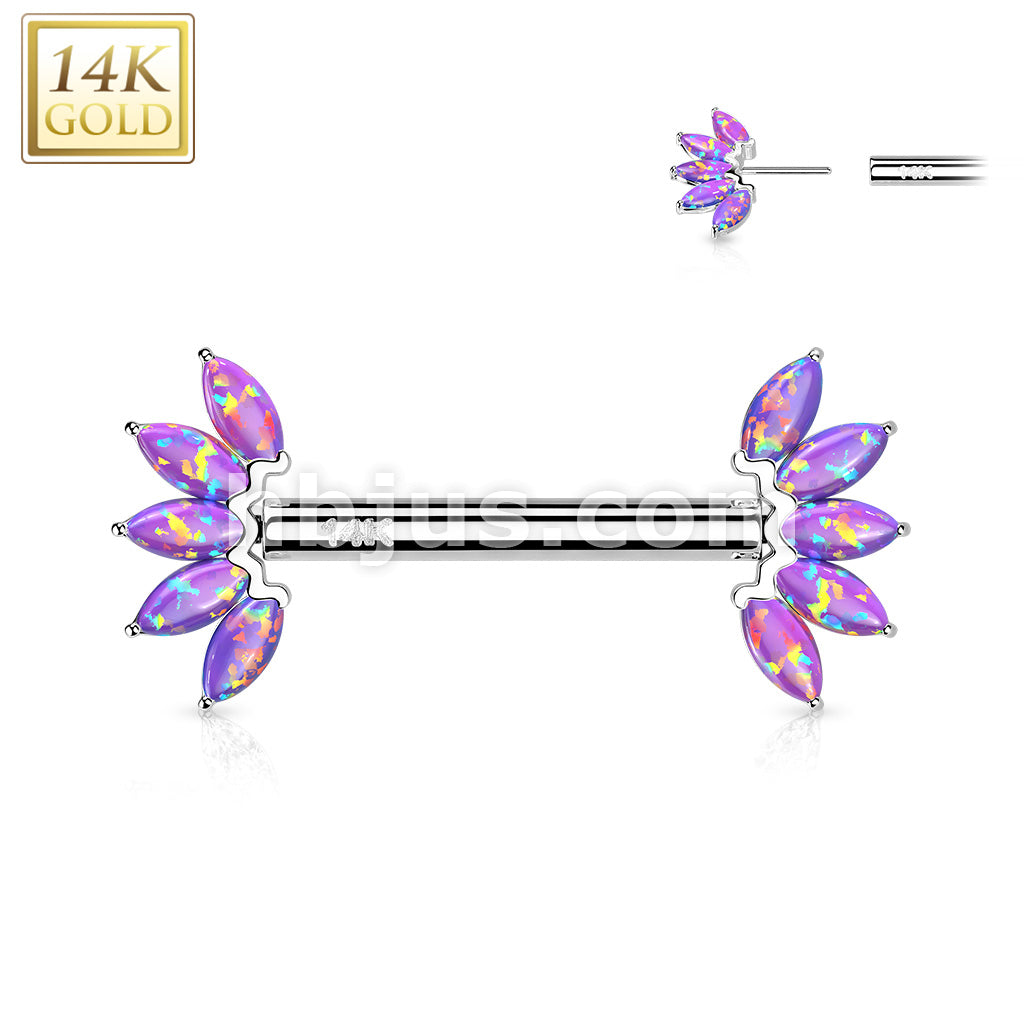 14KT  Gold 14K Gold Threadless Nipple Barbells with 5-Marquise Opa Set... - Image 6