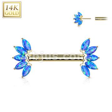 14KT  Gold 14K Gold Threadless Nipple Barbells with 5-Marquise Opa Set... - Image 7
