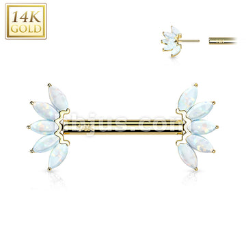 14KT  Gold 14K Gold Threadless Nipple Barbells with 5-Marquise Opa Set... - Image 8