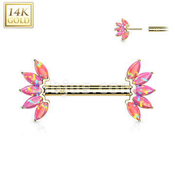 14K Gold Threadless Nipple Barbells with 5-Marquise Opa Set Fan Ends - Image 9