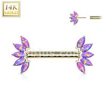 14KT  Gold 14K Gold Threadless Nipple Barbells with 5-Marquise Opa Set... - Image 10
