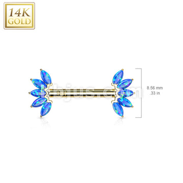 14KT  Gold 14K Gold Threadless Nipple Barbells with 5-Marquise Opa Set... - Image 11