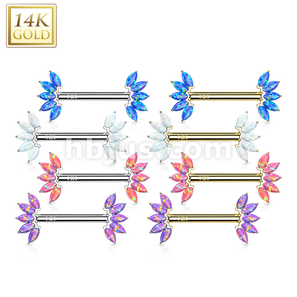 14KT  Gold 14K Gold Threadless Nipple Barbells with 5-Marquise Opa Set... - Image 12