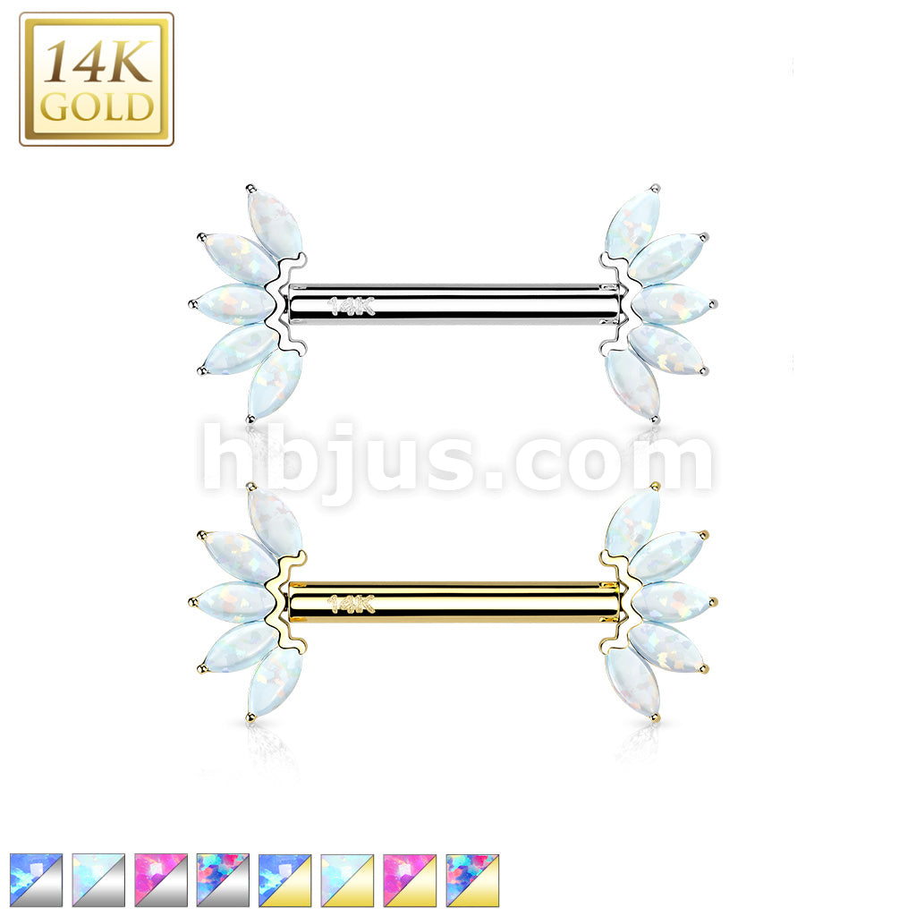 14KT  Gold 14K Gold Threadless Nipple Barbells with 5-Marquise Opa Set... - Image 2